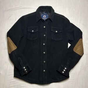 American Rag Shirt Jacket Mens S Black Lined Quilted Snap Shacket Elbow Patches